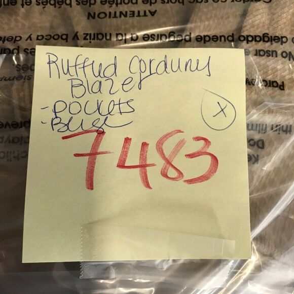 Chico’s Beige Corduroy Blazer Ruffle Trim Boho Button Jacket Long Sleeve 1 M - Picture 10 of 10